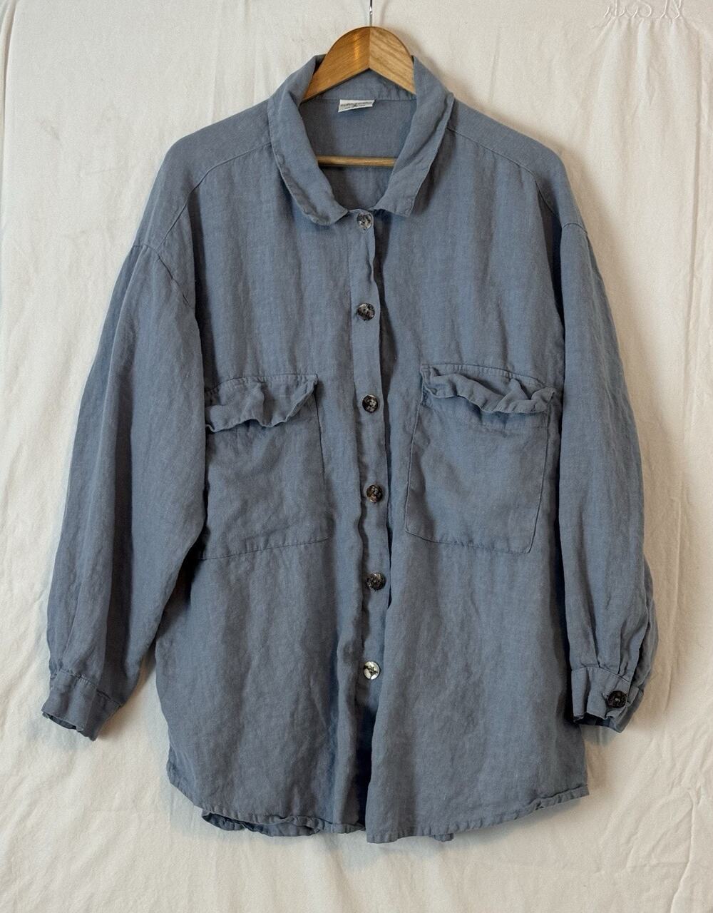 Click Color Me Cotton Linen Womens Blouse Tunic Blue Size L Lagenlook Coastal